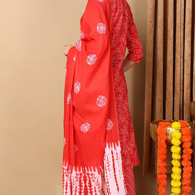 Red Pure Cotton Ethnic Motifs Embroidered Straight Suit Set VKSKD2057