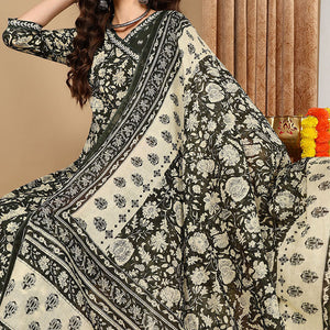 Green Pure Cotton Floral Printed Angrakha Style Suit Set VKSKD2085