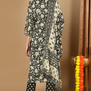 Green Pure Cotton Floral Printed Angrakha Style Suit Set VKSKD2085