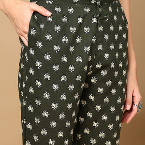 Green Pure Cotton Floral Printed Angrakha Style Suit Set VKSKD2085