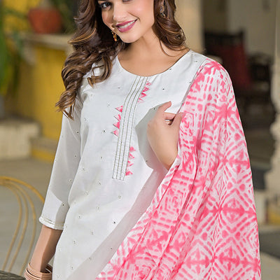 Pink Rayon Blend Solid Embroidered Straight Suit Set VKSKD2215PNK