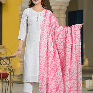 Pink Rayon Blend Solid Embroidered Straight Suit Set VKSKD2215PNK