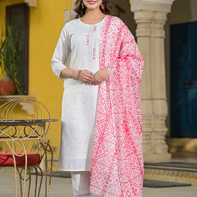 Pink Rayon Blend Solid Embroidered Straight Suit Set VKSKD2215PNK