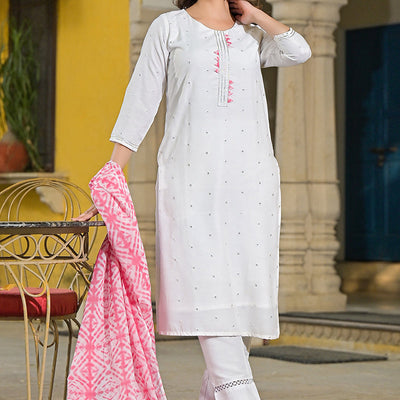 Pink Rayon Blend Solid Embroidered Straight Suit Set VKSKD2215PNK