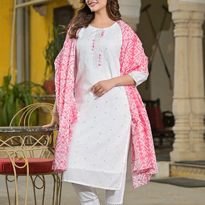 Pink Rayon Blend Solid Embroidered Straight Suit Set VKSKD2215PNK