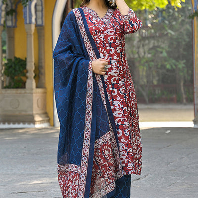 Maroon Rayon Blend Ethnic Motifs Printed Straight Suit Set VKSKD2285