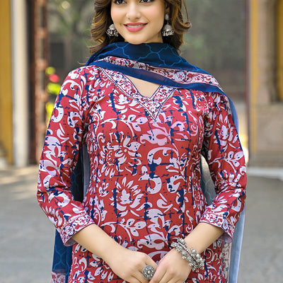 Maroon Rayon Blend Ethnic Motifs Printed Straight Suit Set VKSKD2285