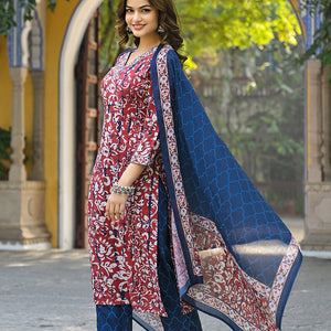 Maroon Rayon Blend Ethnic Motifs Printed Straight Suit Set VKSKD2285