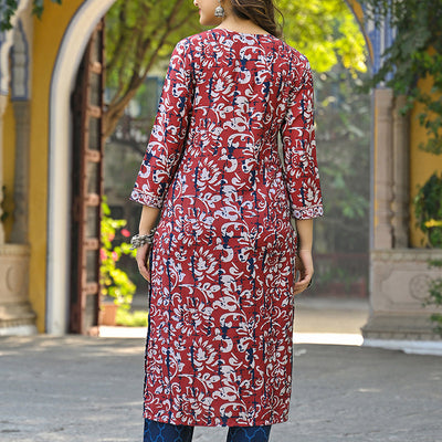 Maroon Rayon Blend Ethnic Motifs Printed Straight Suit Set VKSKD2285