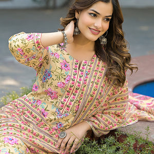 Yellow Rayon Blend Floral Printed Straight Suit Set VKSKD2314