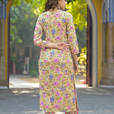 Yellow Rayon Blend Floral Printed Straight Suit Set VKSKD2314