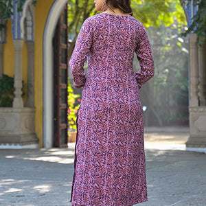 Pink Cotton Blend Floral Printed Straight Suit Set VKSKD2315