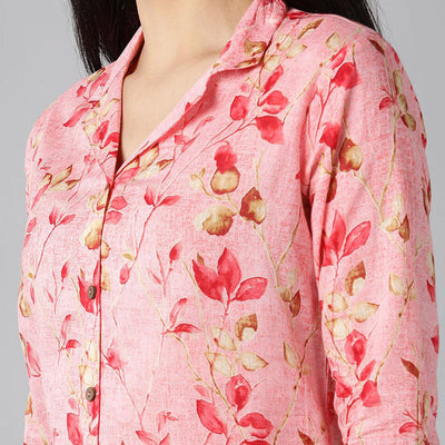 Pink Pure Cotton Floral Printed Night Suit VNWK1011
