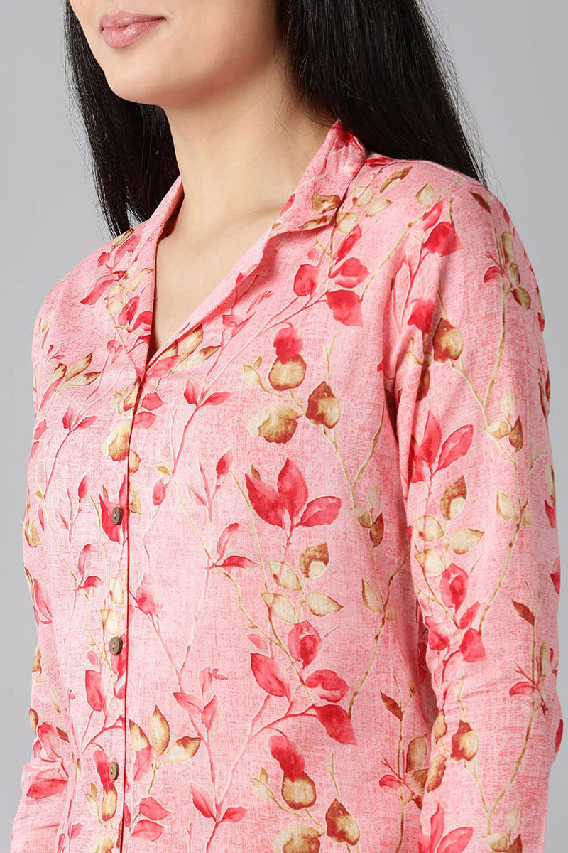Pink Pure Cotton Floral Printed Night Suit VNWK1011