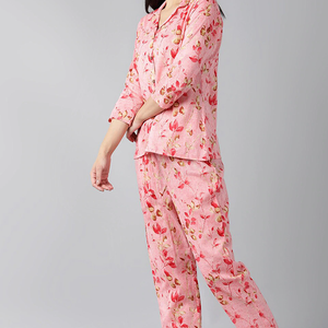 Pink Pure Cotton Floral Printed Night Suit VNWK1011