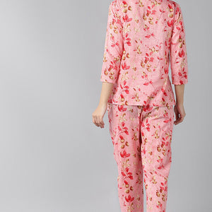 Pink Pure Cotton Floral Printed Night Suit VNWK1011