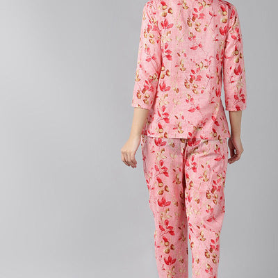 Pink Pure Cotton Floral Printed Night Suit VNWK1011