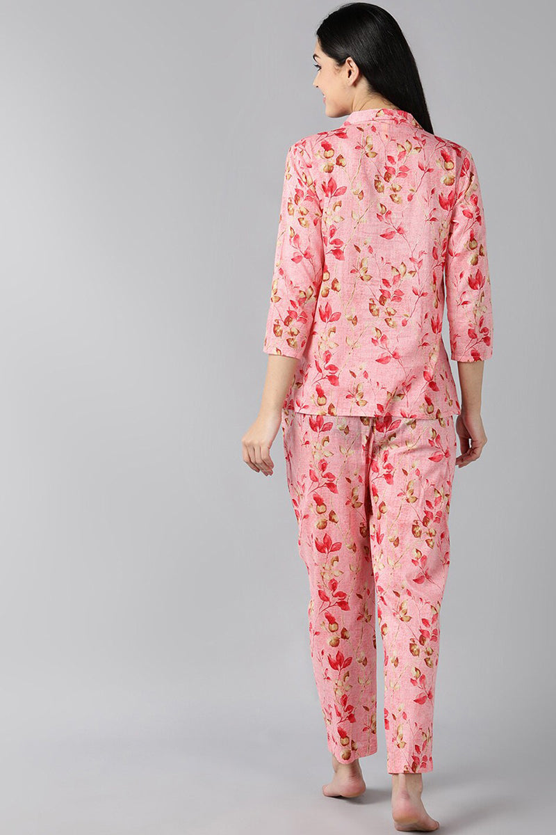 Pink Pure Cotton Floral Printed Night Suit VNWK1011