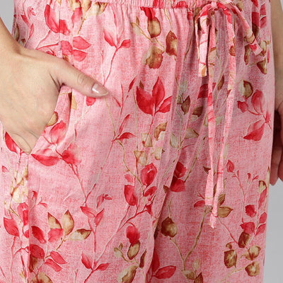 Pink Pure Cotton Floral Printed Night Suit VNWK1011