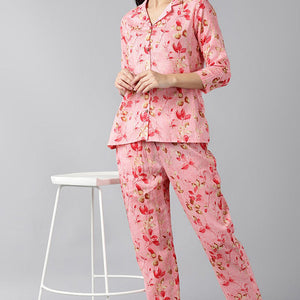 Pink Pure Cotton Floral Printed Night Suit VNWK1011