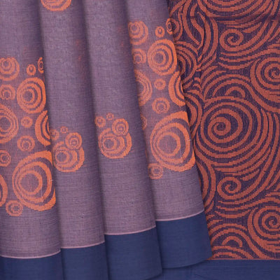 Lilac Handloom Village Cotton Saree With Floral Motifs-Lilac