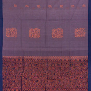 Lilac Handloom Village Cotton Saree With Floral Motifs-Lilac