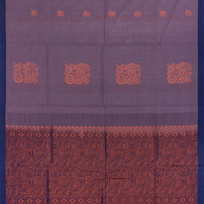 Lilac Handloom Village Cotton Saree With Floral Motifs-Lilac