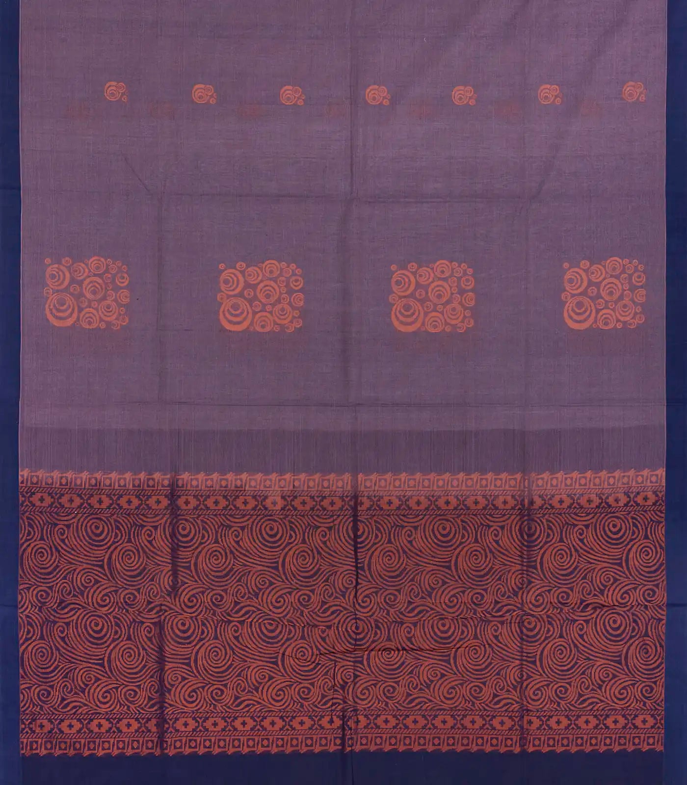 Lilac Handloom Village Cotton Saree With Floral Motifs-Lilac