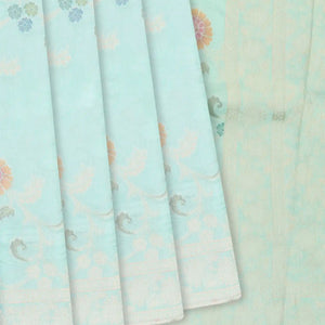 Light Blue Woven Blended Khaddi Georgette Saree With Meenakaari Floral Motifs-Light Blue