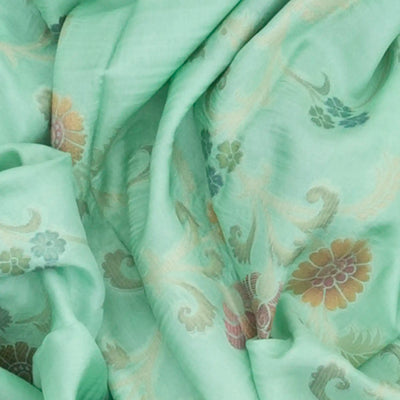 Light Blue Woven Blended Khaddi Georgette Saree With Meenakaari Floral Motifs-Light Blue