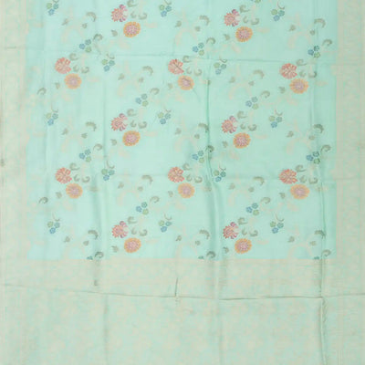 Light Blue Woven Blended Khaddi Georgette Saree With Meenakaari Floral Motifs-Light Blue