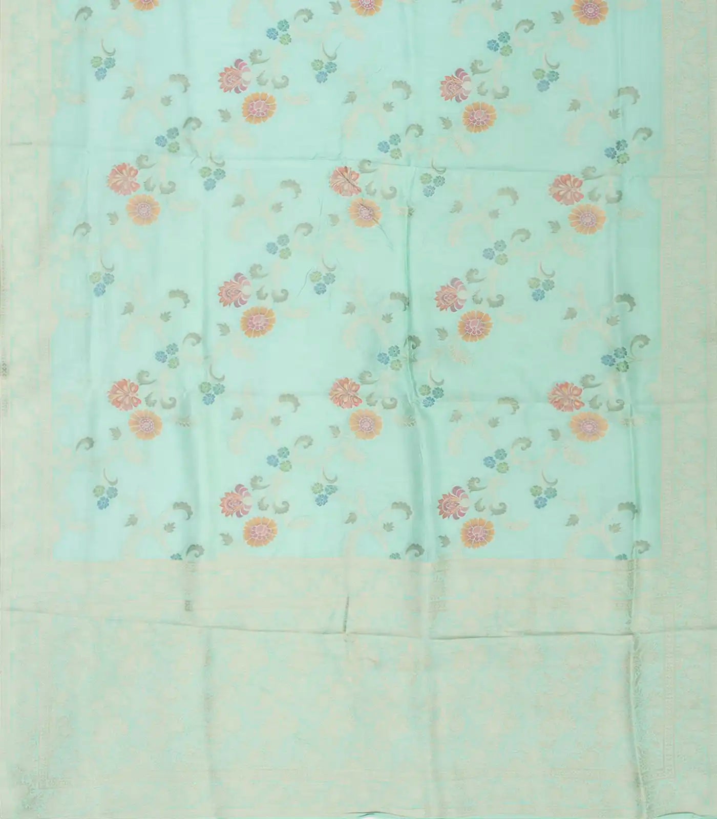 Light Blue Woven Blended Khaddi Georgette Saree With Meenakaari Floral Motifs-Light Blue