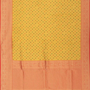 Yellow Blended Pashmina Kani Saree With Floral Motifs & Red Border-Yellow