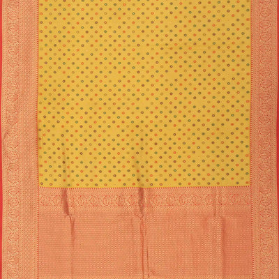 Yellow Blended Pashmina Kani Saree With Floral Motifs & Red Border-Yellow