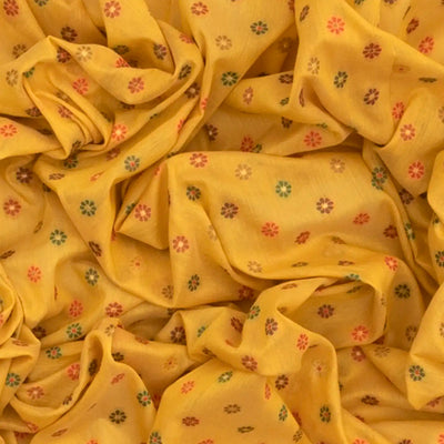 Yellow Blended Pashmina Kani Saree With Floral Motifs & Red Border-Yellow