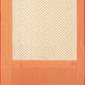 Off White Blended Pashmina Kani Saree With Floral Motifs & Red Border-Off White