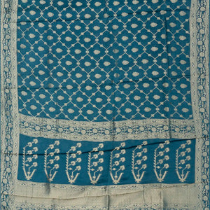 Steel Blue Woven Blended Khaddi Georgette Saree With Floral Jaal Motifs-Steel Blue