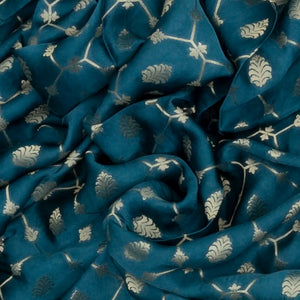 Steel Blue Woven Blended Khaddi Georgette Saree With Floral Jaal Motifs-Steel Blue