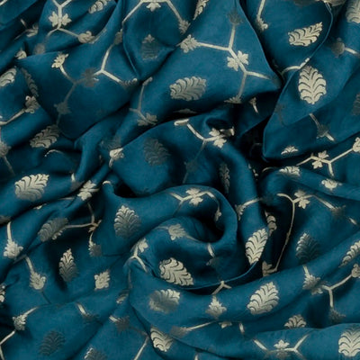 Steel Blue Woven Blended Khaddi Georgette Saree With Floral Jaal Motifs-Steel Blue