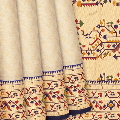 Gold Woven Viscose Tissue Saree With Paithani Border-Gold