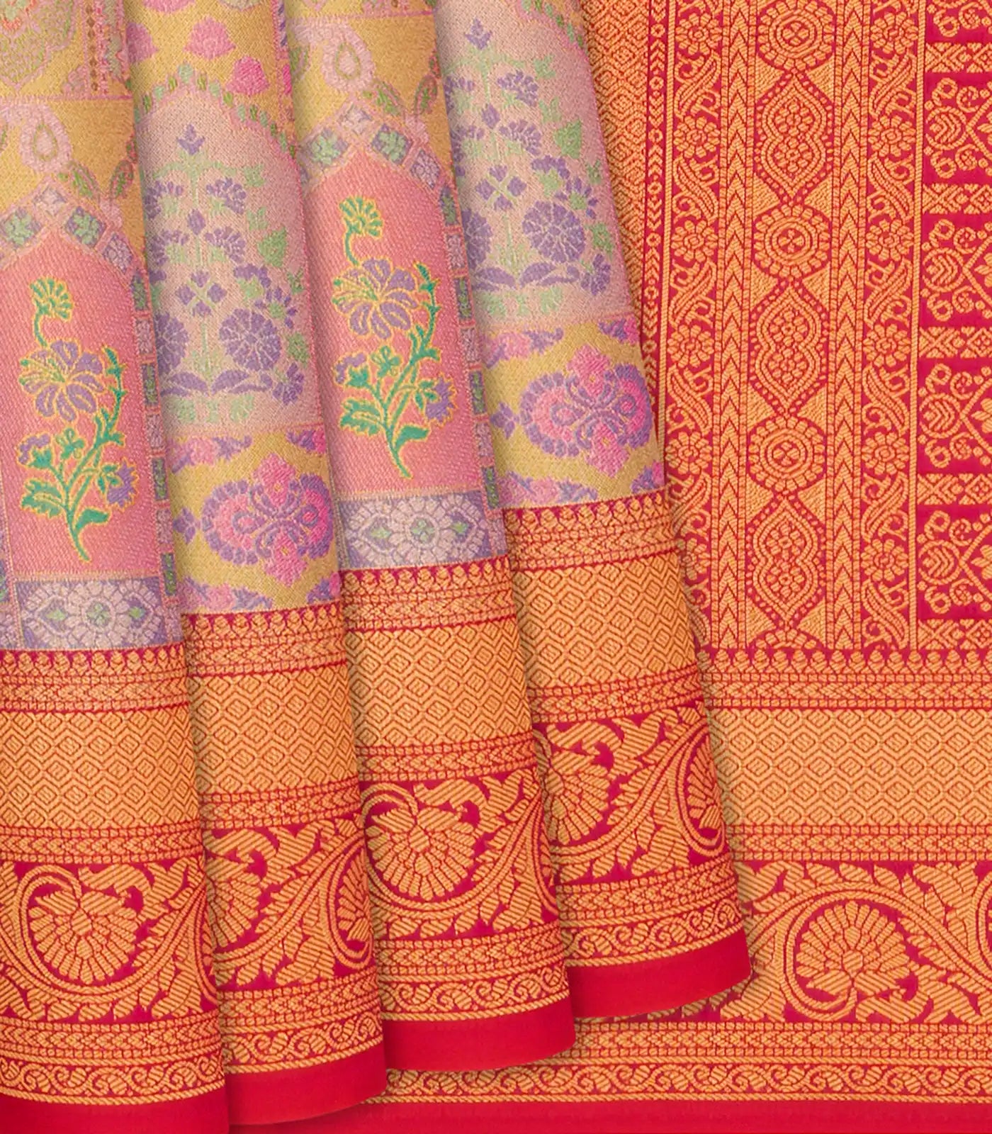 Grey Woven Viscose Tissue Saree With Meena Floral Motifs-Grey