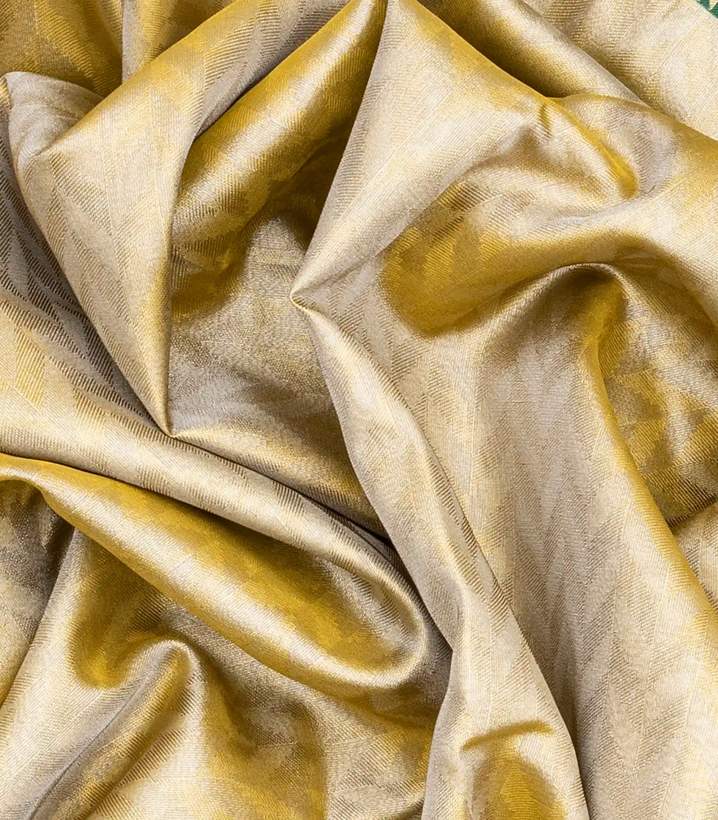 Gold Woven Viscose Tissue Saree With Chevron Motifs-Gold