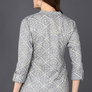 Grey Cotton Blend Bandhani Printed Straight Tunic VT1234