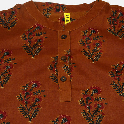 Occur Yellow Cotton Blend Ethnic Motifs Printed Straight Tunic VT1236