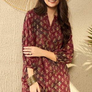 Maroon Cotton Blend Abstract Printed Regular Tunic VT1278MRN
