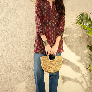 Maroon Cotton Blend Abstract Printed Regular Tunic VT1278MRN