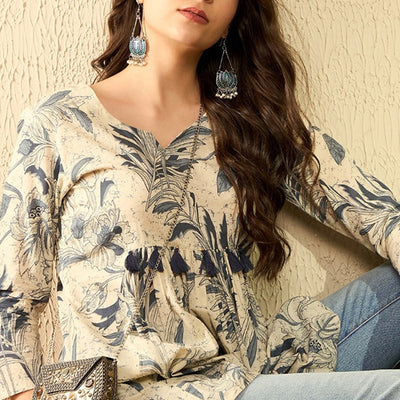 Pink Cotton Blend Floral Printed Peplum Tunic VT1285