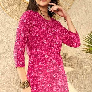 Pink Cotton Blend Bandhani Printed Regular Tunic VT1289