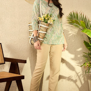 Green Cotton Blend Abstract Printed Regular Tunic VT1290