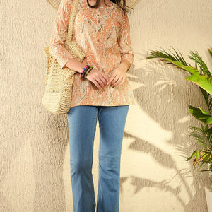 Orange Cotton Blend Abstract Printed Regular Tunic VT1291